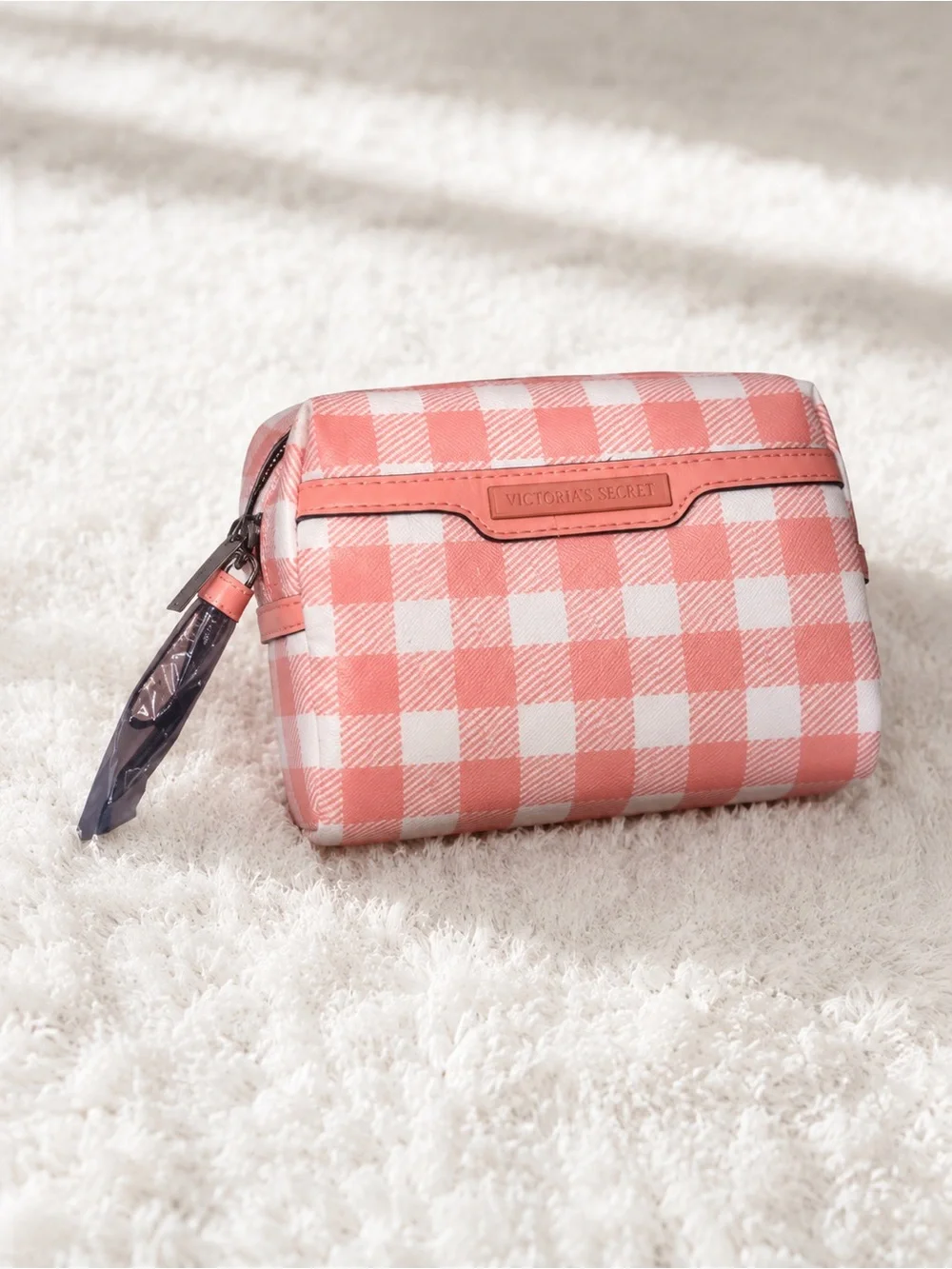 VICTORIA’S SECRET CORAL GINGHAM MINI COSMETICS BAG limited edition